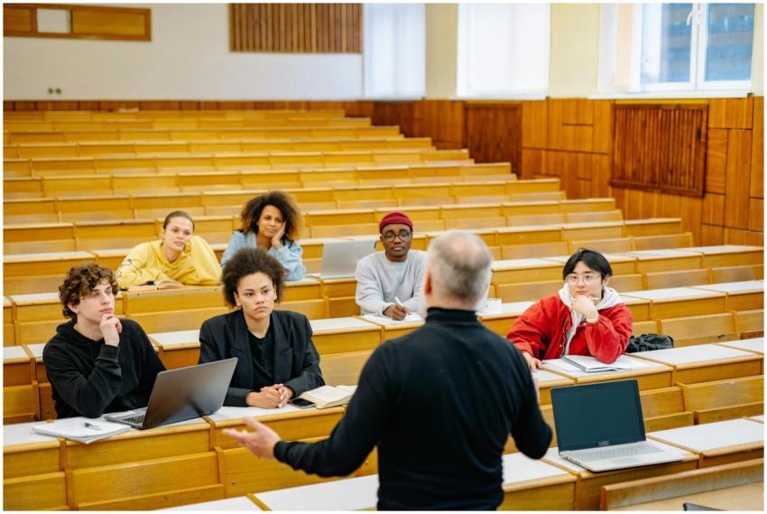 Professor teaching a diverse group of students in