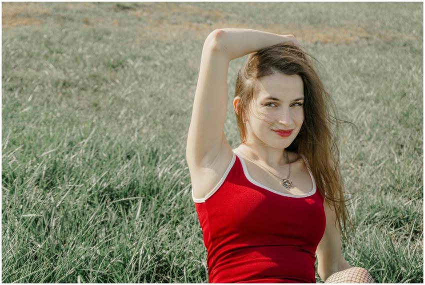 Woman Red Top Relaxing