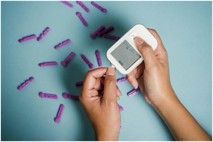 Top view of crop anonymous female diabetic measuri