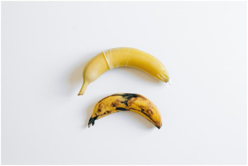 A creative depiction of safe sex using bananas as