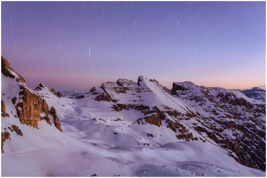 Breathtaking view of the snow-covered Dolomites un