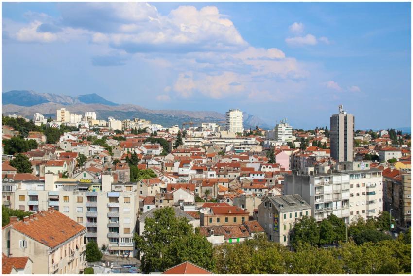 Aerial panoramic view of Split, Croatia showcasing