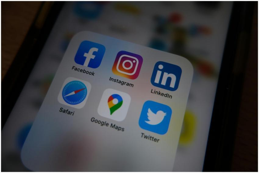 Close-up view of popular social media app icons on