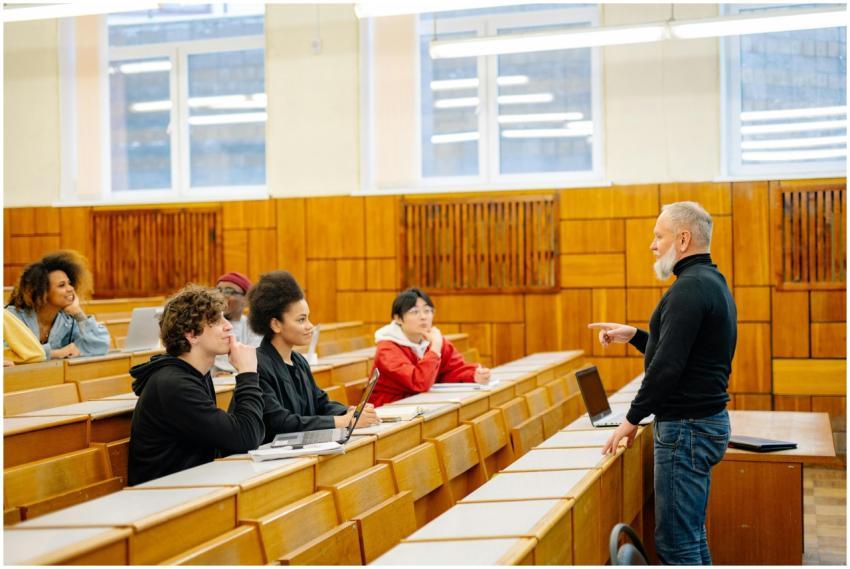 A diverse group of university students engaging wi