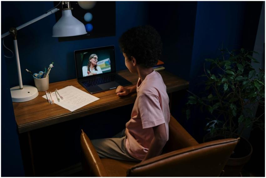 A child participating in an online learning sessio