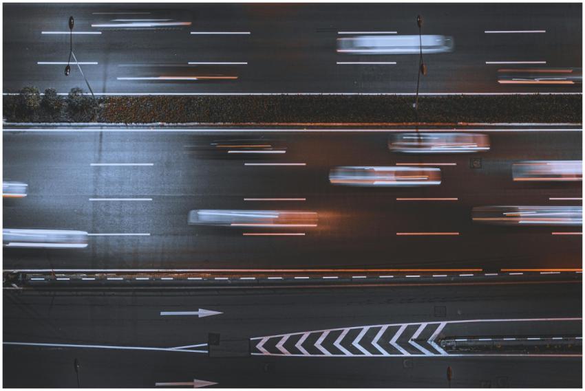 Blurred night traffic on highway, captured from ab