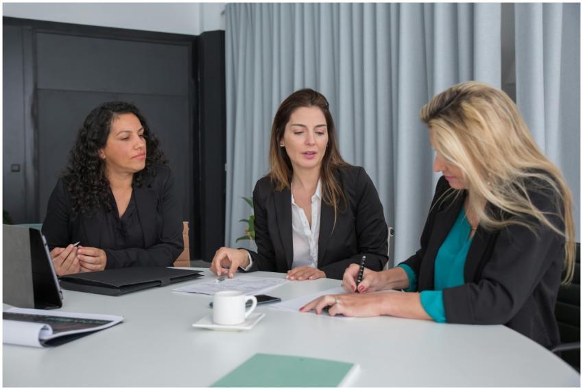 Three professional women engaged in a business mee