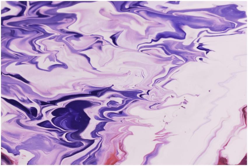 Dynamic abstract painting with purple and white fl