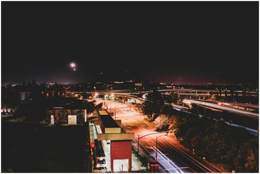 Stunning urban cityscape at night with light trail