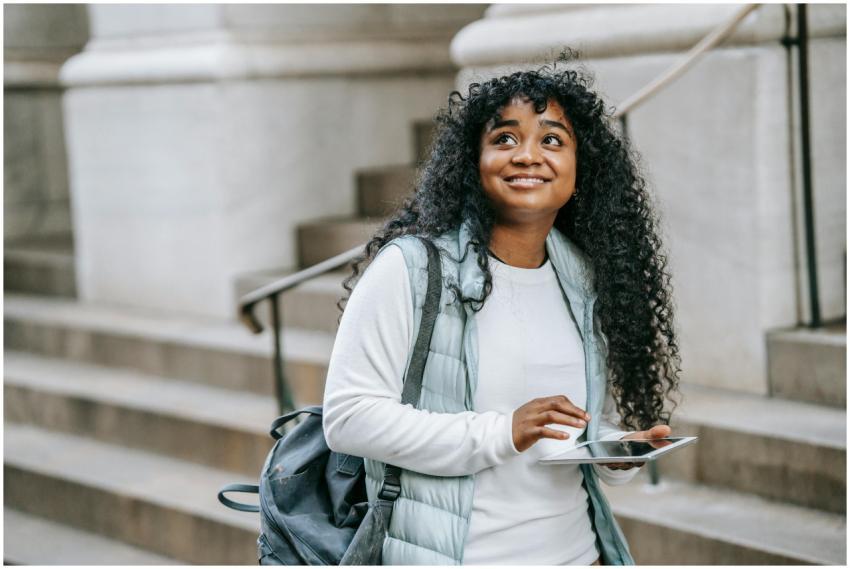 Happy young African American woman wearing casual