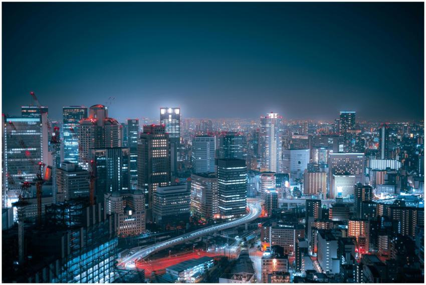 Stunning aerial view of Osaka's city lights and sk