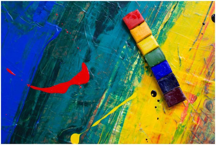 Colorful abstract painting with rainbow squares an