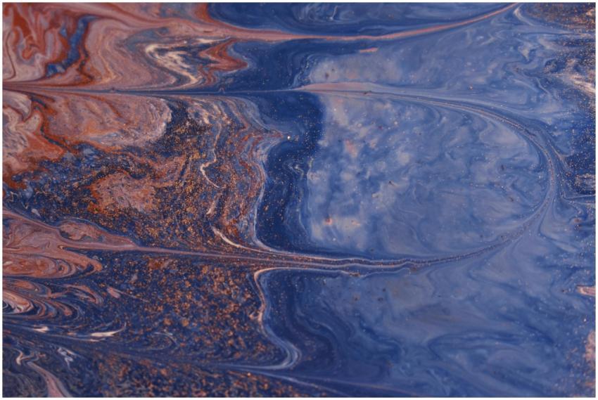 Vibrant abstract design with swirling blue and cop