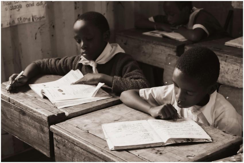 Black boys engrossed in reading at school, capturi