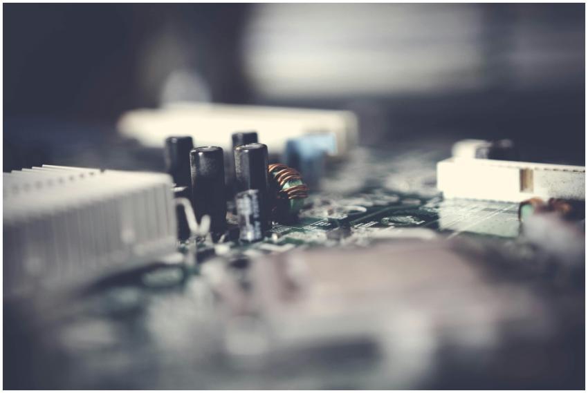 Detailed view of electronic circuit components wit