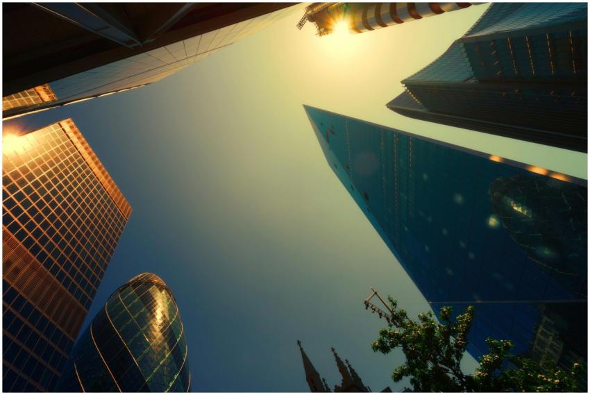 A stunning low-angle view of London's skyscrapers