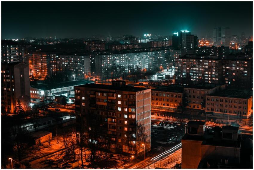 Vibrant cityscape showcasing illuminated buildings