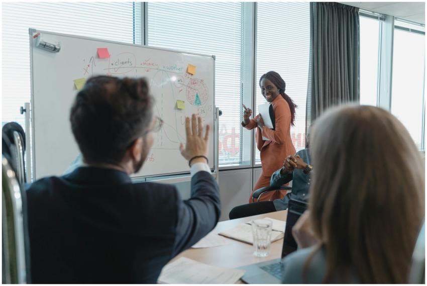 Multicultural business team brainstorming in a mod