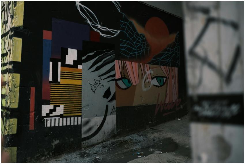 Colorful street art depicting abstract and geometr