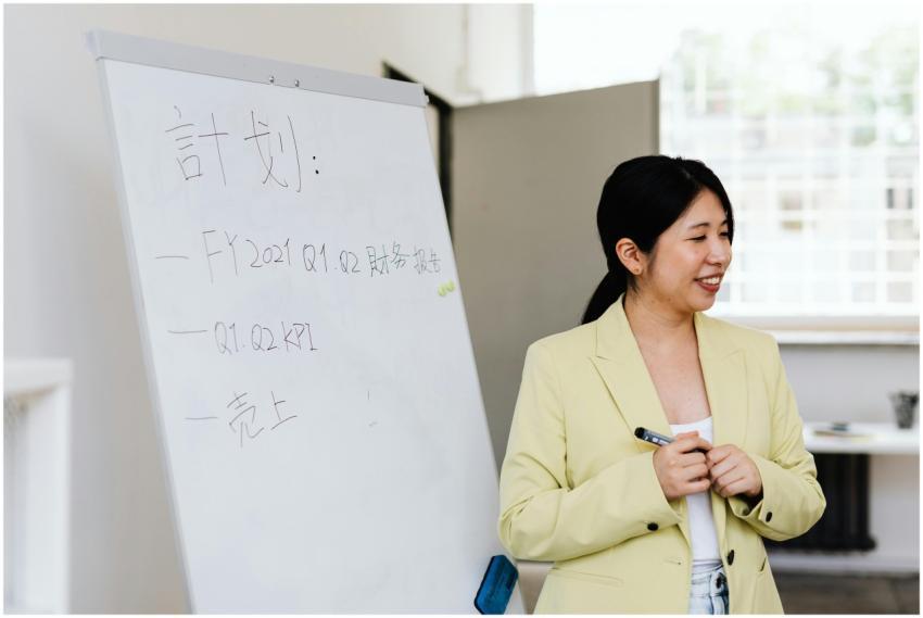 Asian businesswoman presenting a strategic plan on