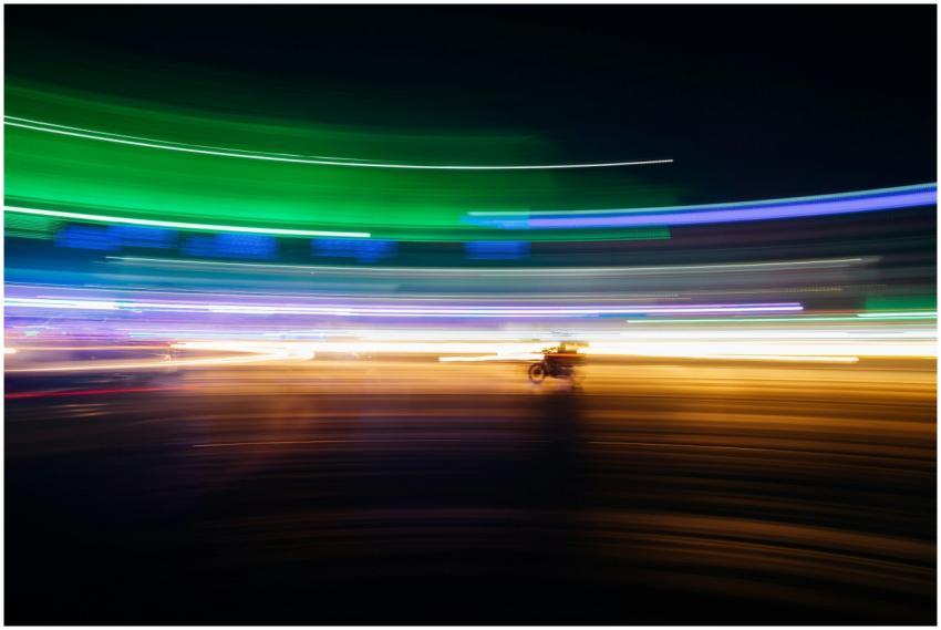 Dynamic long exposure shot capturing colorful neon