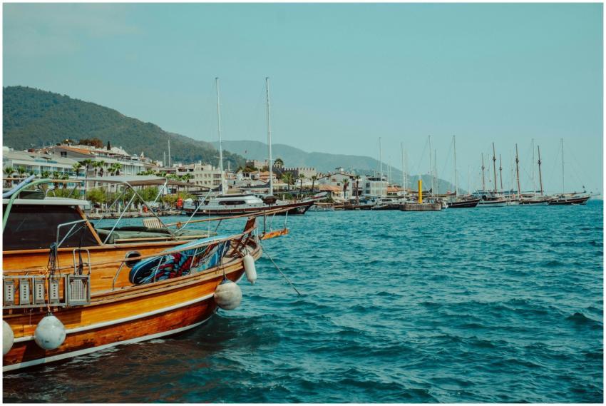 A picturesque view of sailing boats docked at a Me
