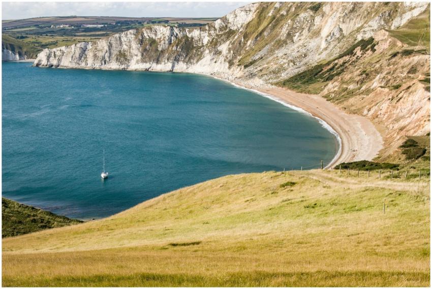 Beautiful view of a coastline with cliffs, a sandy