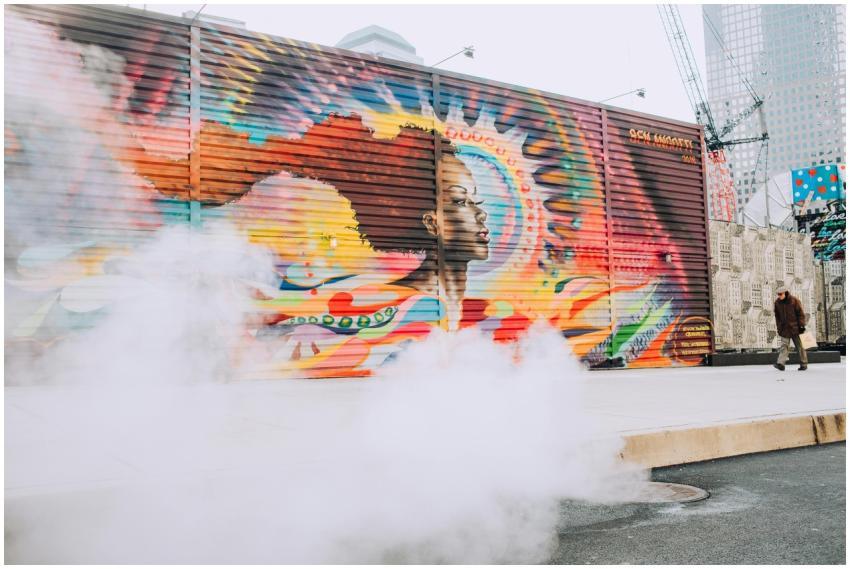 Dynamic street art mural in New York City with vib