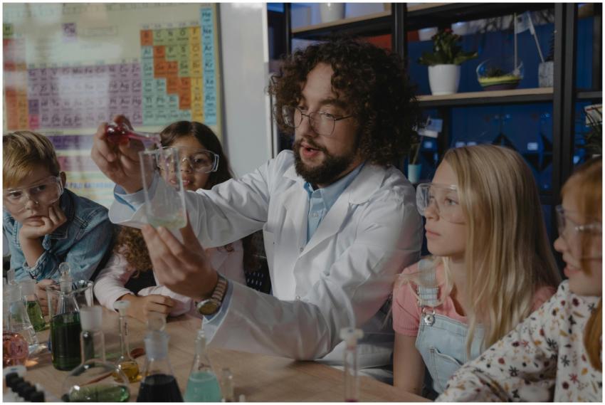 Students engaged in a hands-on chemistry experimen