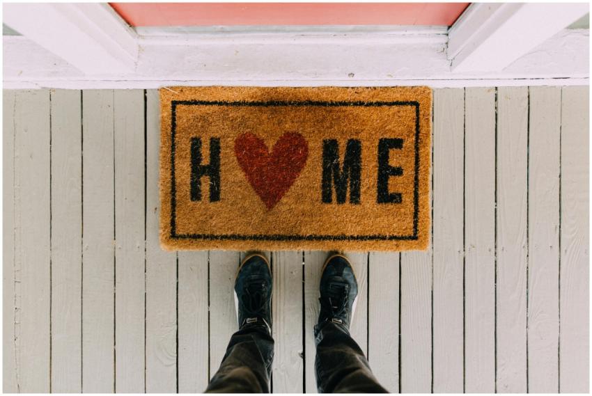 A creative doormat with heart motif symbolizing ho