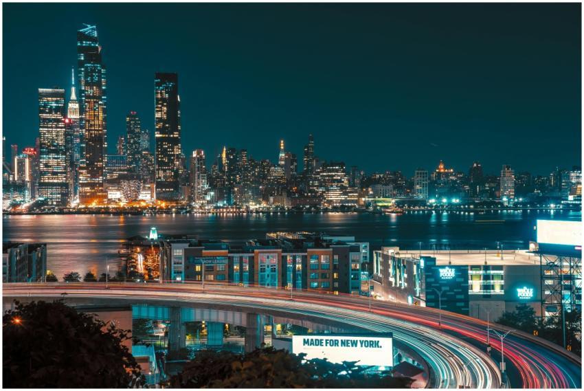 A stunning night view of New York City's skyline w