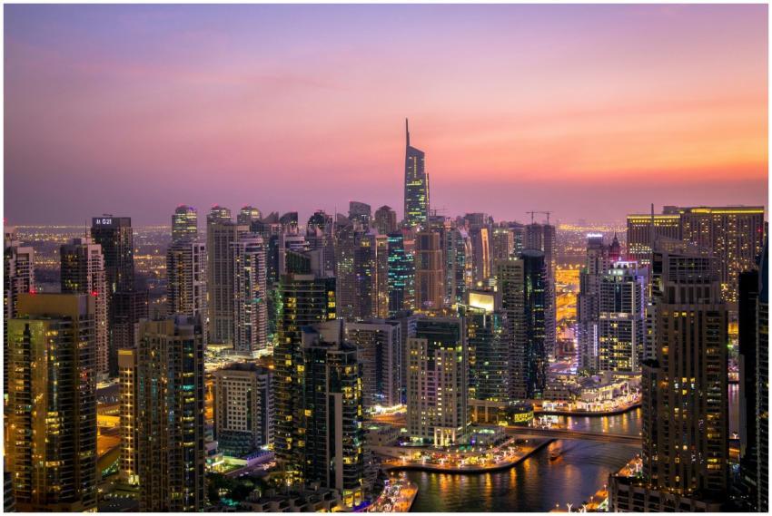 Captivating view of Dubai's skyline at dusk with v