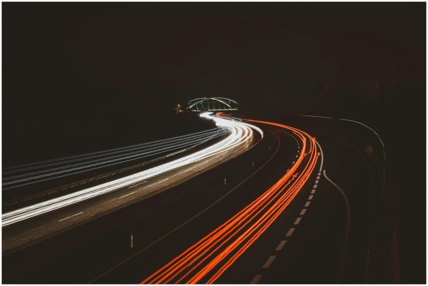 Long exposure of highway light trails captured at