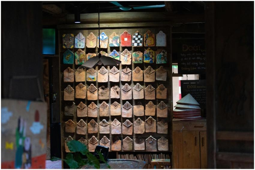Rustic interior of a Vietnamese café with traditio