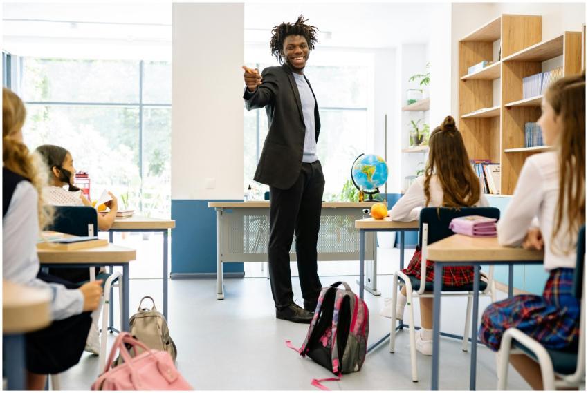 A diverse group of students in a classroom with a