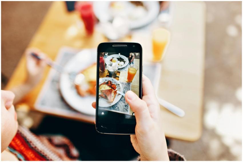 Overhead view of a person photographing a colorful
