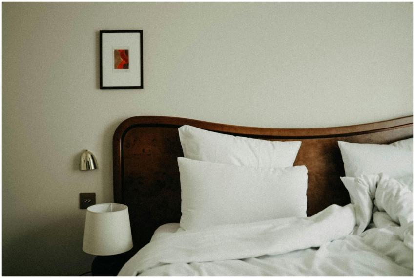 Chic bedroom featuring modern decor with plush pil