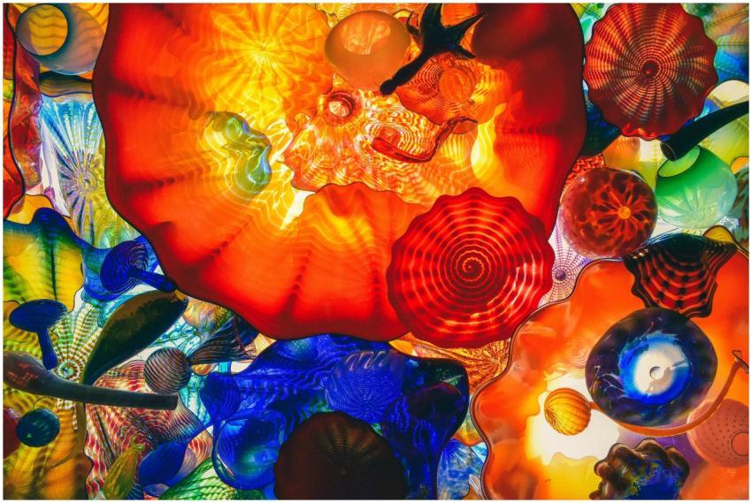 A vivid display of colorful abstract glass art wit