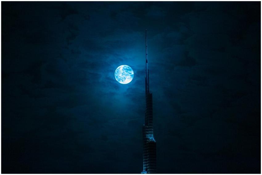Stunning night view of the Burj Khalifa silhouette