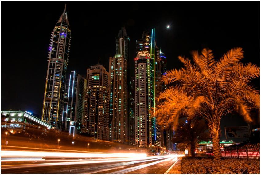 Stunning night view of Dubai's illuminated skyscra