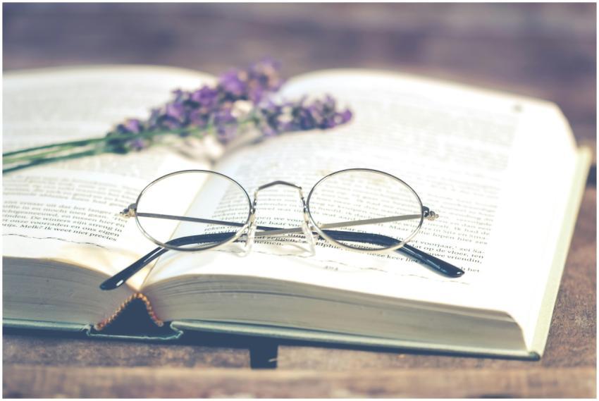 A serene close-up of eyeglasses resting on an open