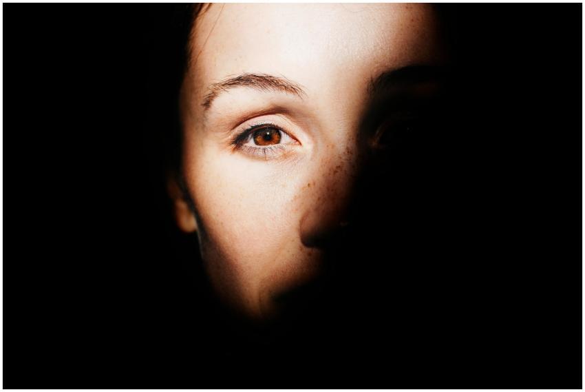 A striking portrait highlighting a woman's eye wit