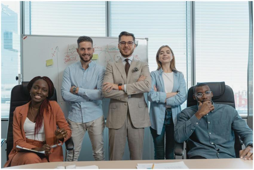 A multicultural group of business professionals co