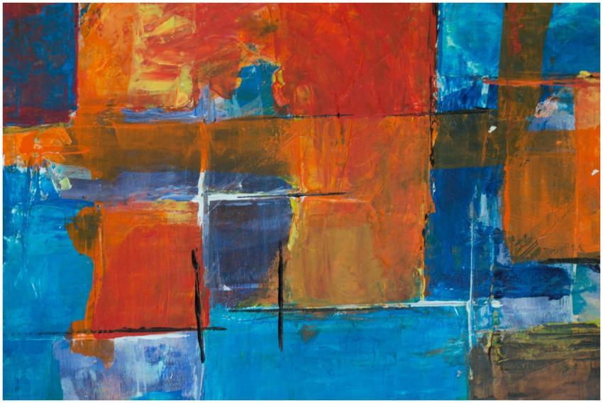 A colorful abstract painting with vibrant blue and