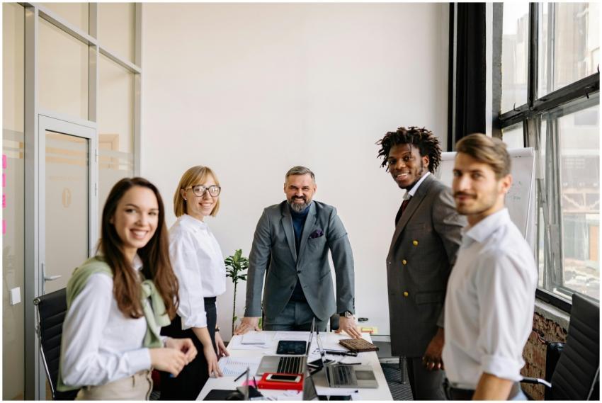 Group of professionals collaborating in a contempo