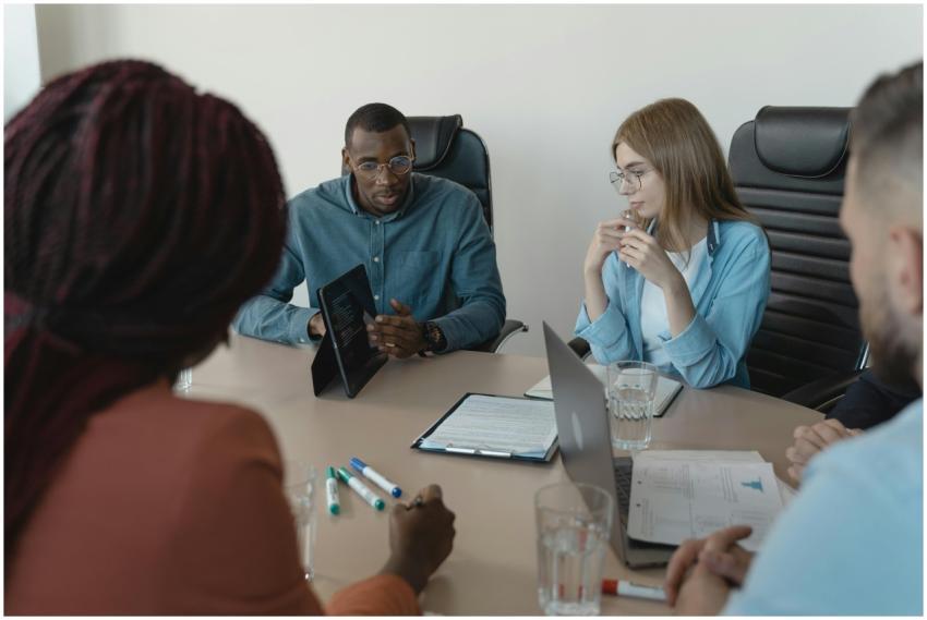 A diverse group of professionals collaborating in