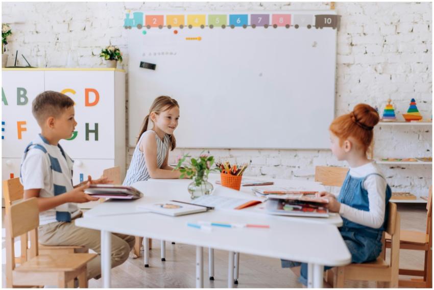 Elementary students in a classroom setting engaged