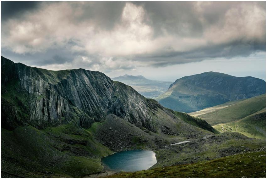 Breathtaking view of rocky mountains and serene la
