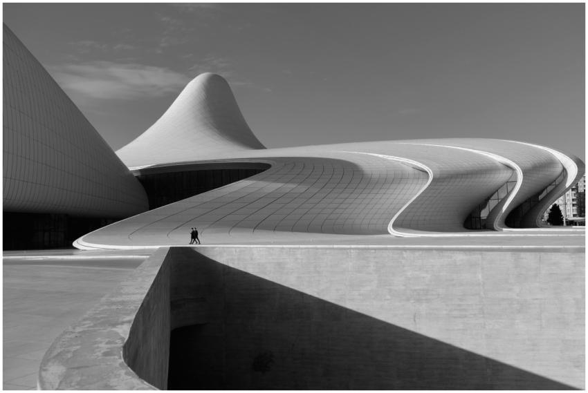 Dynamic view of the futuristic Heydar Aliyev Cente