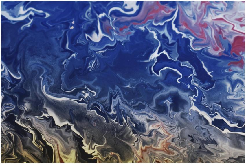 Vivid abstract painting with swirling blue, navy,